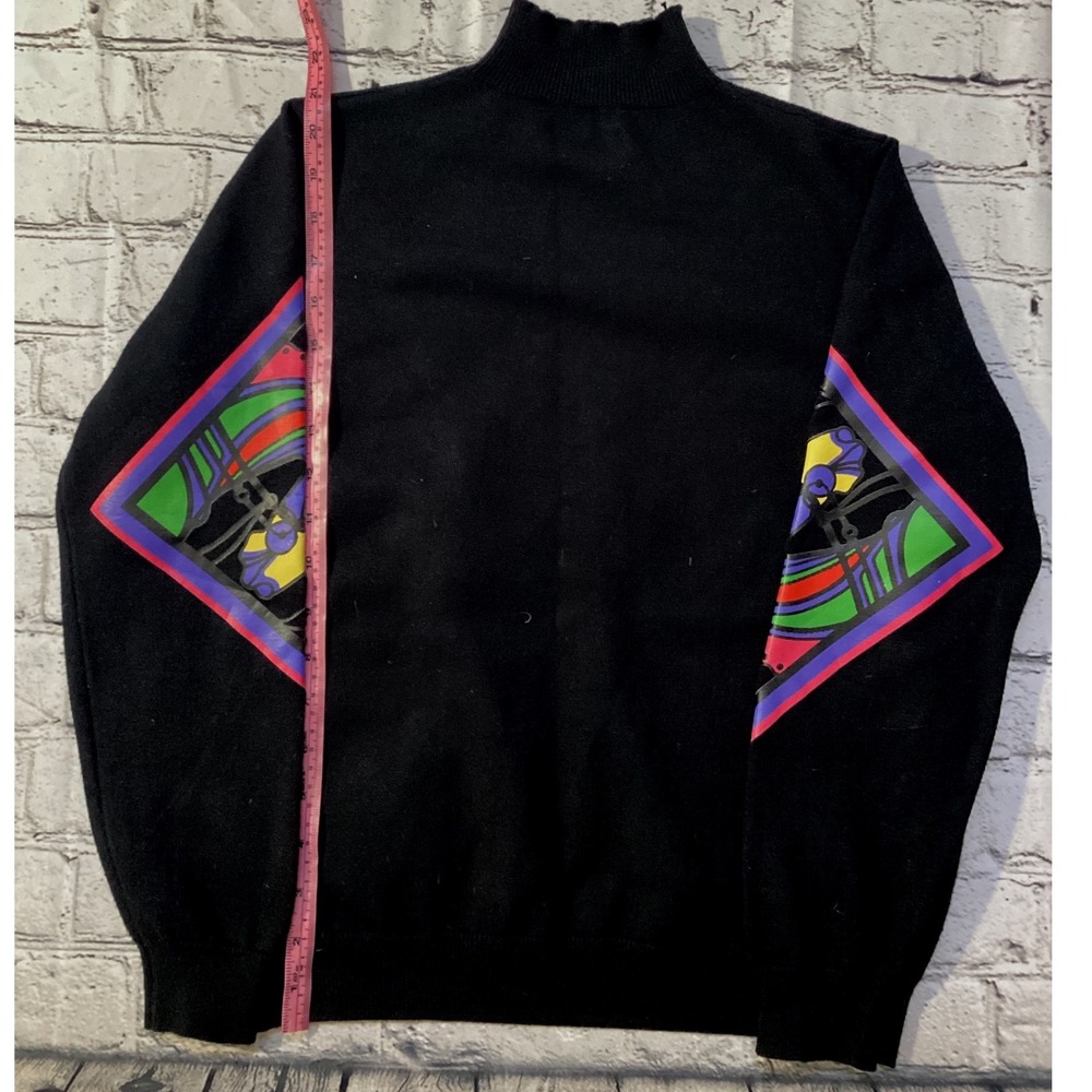 Hardy Amies Vintage Abstract Horse Graphic Mock Neck Sweater Black Multi Color - Picture 3 of 4